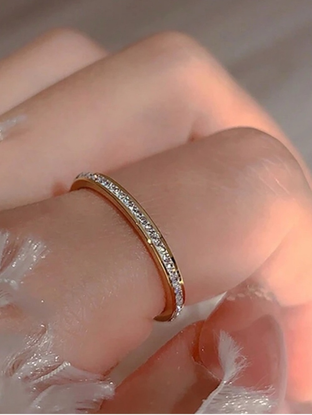 Gold Plated Stainless Steel Pavé Band Ring | Size 8 Tarnish Resistant